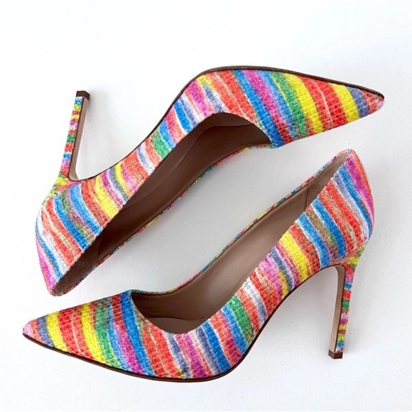 MANOLO BLAHNIK | BB Striped Colorful Rainbow Pointed Pumps Heels EU 37.5 - Picture 7 of 9